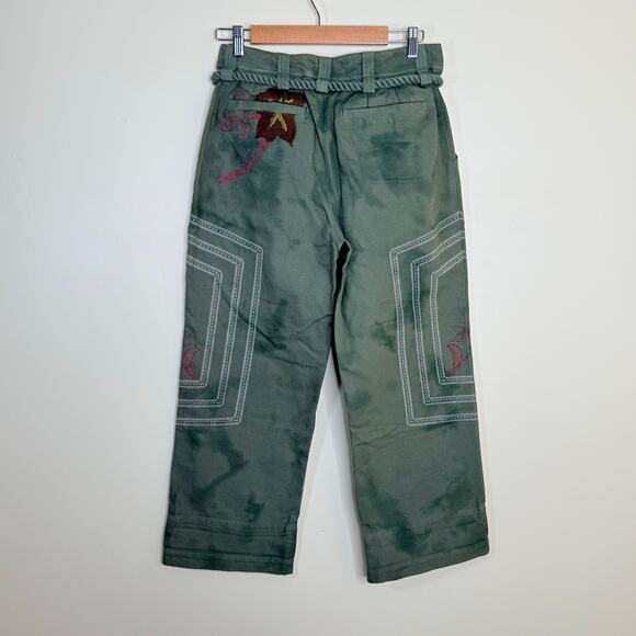NEW We The Free People Electric Sands Embroidered Pants Women's Size 6 Green - Picture 6 of 8